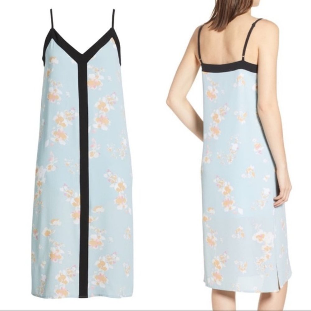 Blue Floral Print Midi Slip Dress